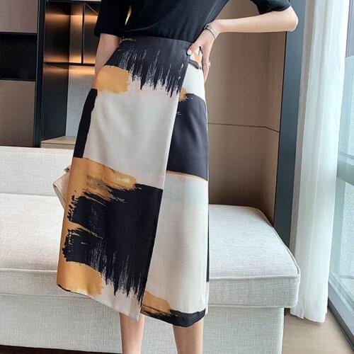 Summer Midi Skirts Womens Korean England Style Office Lady Simple Solid Skirts Black Plus Size