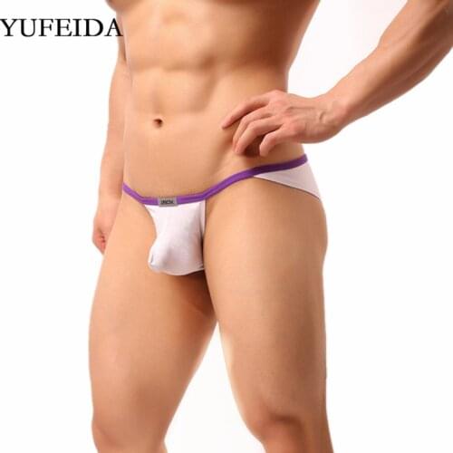 YUFEIDA Sexy Men Underwear Briefs Sissy Panties Low Waist Homme Bulge Pouch Soft Male Underpants T-back Thongs Mens Briefs Tanga