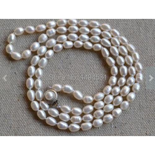 Wholesale Pearl Necklace, 34 Inches 6-8mm White Color Genuine Freshwater Pearl Necklace , Wedding Party Jewelry, Free Shipping