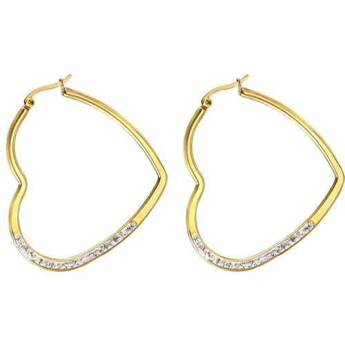 RIR Titanium Steel Womens Hoop Earrings In Gold Hypoallergenic Big Round Crystal Heart Twisted Hoop Earrings For Women