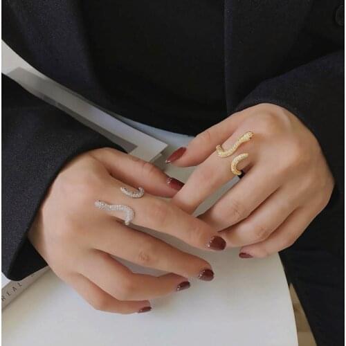 New Zircon Exquisite Design Snake Rings Female Temperament Fashion Index Finger Accessories Open Ring for Women Jewelry Gifts