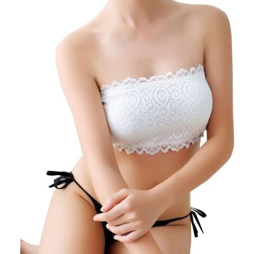 Fashion Women Floral Lace Bandeau Seamless Bandeau Wire Free 3-Hook Bralette Strapless Tube Top Breathable Female Underwear