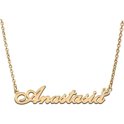 Love Heart Anastasia Name Necklace for Women Stainless Steel Gold & Silver Nameplate Pendant Femme Mother Child Girls Gift
