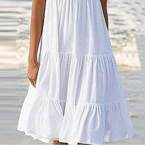 Summer Women Dresses Plus Size M-4XL Sleeveless Women Dress Solid Color Thin Splicing Large Hem O Neck Midi Dress Streetwear