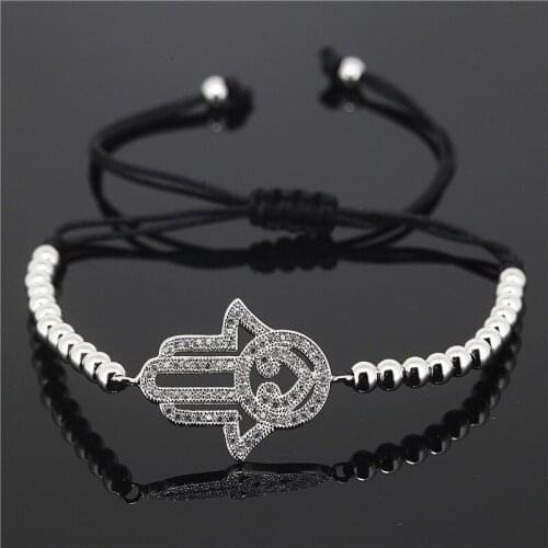 1pc Men Anil Arjandas Bracelet Paved White CZ Hamsa Connector& 4mm Brass Beads Braiding Macrame Bracelet for Men Jewelry