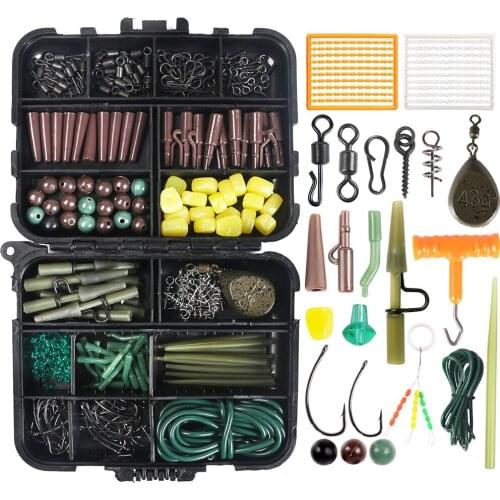 277Pcs/Box Carp Fishing Tackle Kit Including Hose Bait Stopper T-type Puller Swivel Carp Hook Stop Beads Freshwater Fishing Gear