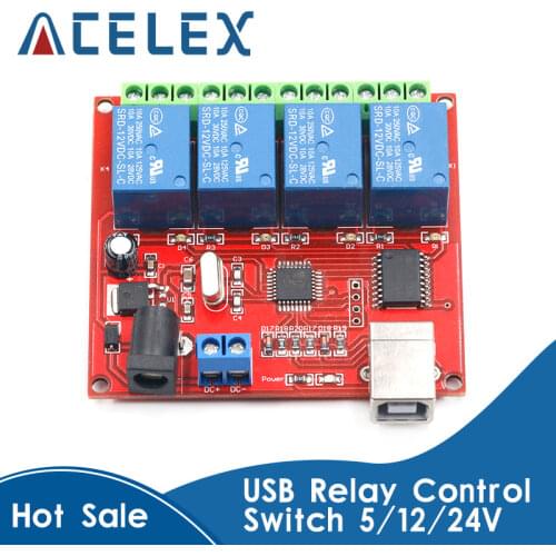 5V 12V 24V 4 Channel USB Relay Control Switch Programmable Computer Control For Smart Home PC Intelligent Controller