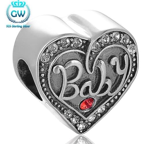 925 Sterling Silver Charms Baby Love Heart Shape European Charm Beads Fit Bracelets Bangles For Chindren Kids GW Brand X357
