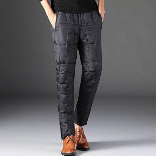 New Winter Mens Pants White Duck Down Warm Trousers Thick Causal Slim Pant Waterproof Cold-resistant Trouser