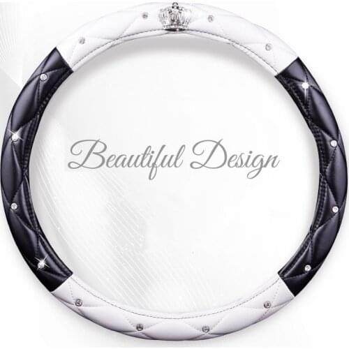 Fashion Women PU Leather Car Steering Wheel Covers Diamond Black Pink Auto Steering-Covers Cases for Lady Girls Car Accessories