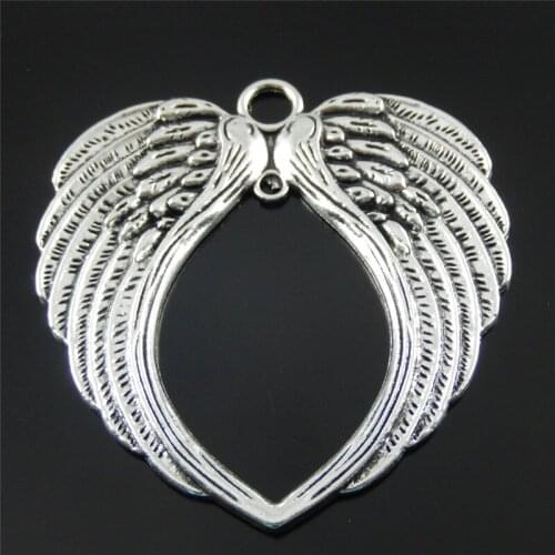GraceAngie 3PCS/Pack Alloy Silver Color Ancient Large Wing Heart Handmade Jewelry Findings Pendant Charms Necklace Accessory