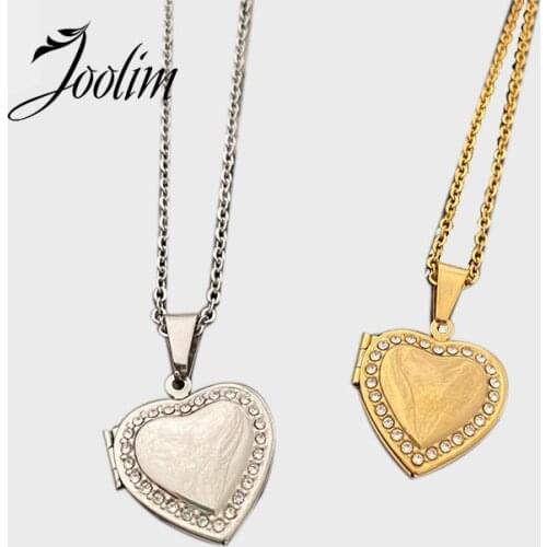 Joolim Crystal Pave Heart Locket Pendant Necklace Stainless Steel Trendy Necklace 2020
