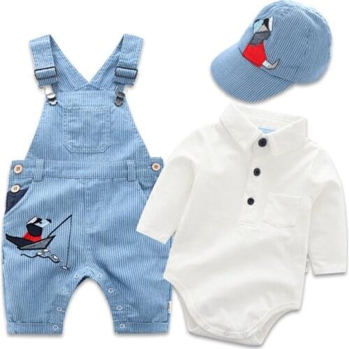 Spring Summer Baby Boys Clothes Suit Pants+cap+bodysuit 0-24 Months Newborn Infant Boys Clothing Suit First Baptism Birthday Boy