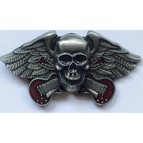 Western Silver Color 3D Music Belt Buckle With Skull Metal Cowboy Buckle Fit 4cm Wideth Belt