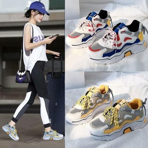 Comfortable Light Casual Shoes Womens Lace-up Non-slip Sneakers Fashion Womens Shoes Autumn Color Matching Platform Shoes 2021