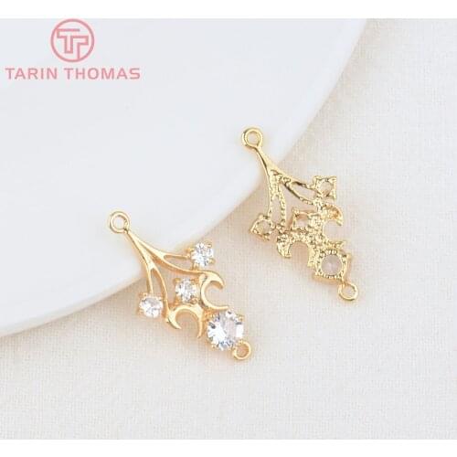 6PCS 13.5x26MM Hole 1MM 24K Gold Color Brass with Zircon Connect Charms Pendants High Quality Diy Jewelry Accessories