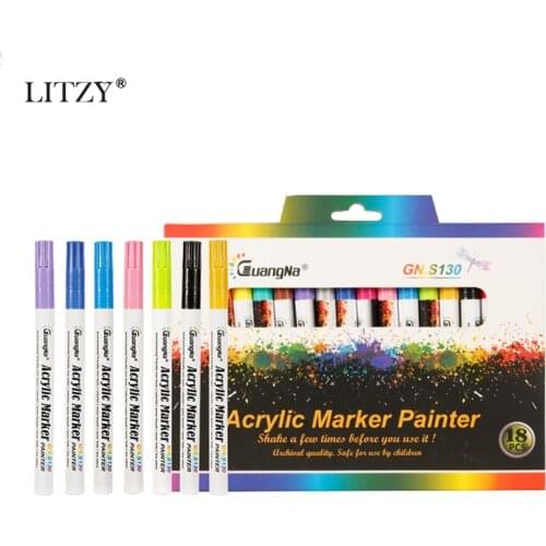 LITZY 12/18 Colors Acrylic Marker Pen Set Graffiti Fabric Painting Metal Markers for School Art Stationery Journal DIY Dec Pens