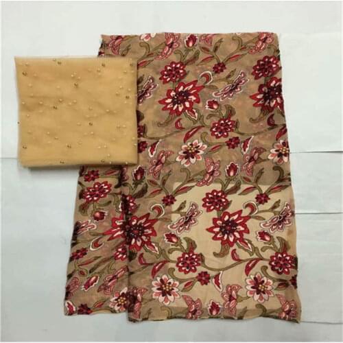 LX!2019High Quality 5+2 Yard African 100% Silk Chiffon Lace Fabric For Lady Dress Stretch High-class Printed Silk Fabric! F32905