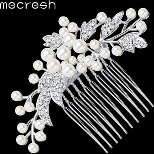 Mecresh Simulated Pearl Bridal Wedding Hair Accessories Leaf Bridal Hair Combs Hairpin Wedding Hair Jewelry for Women FS003