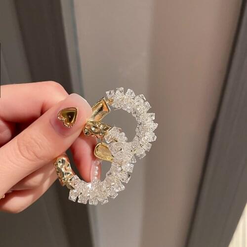 Fashion Crystal C Shape Hoop Earring for Women Girls Irregular Gold Color Metal Wedding Earring