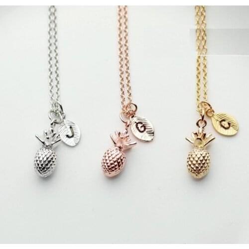 Personalized initial leaf tropical pineapple Necklace best friend Gift bridesmaid Necklace summerwedding Gifts favors