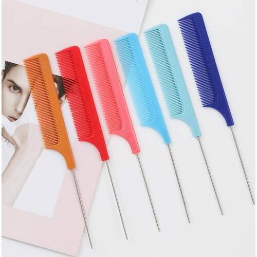 1Pc Professional Fine-tooth Hair Comb with Stainless Steel Rat Tail Comb Woman Anti-static Hairbrush Hairdressing Styling Tool