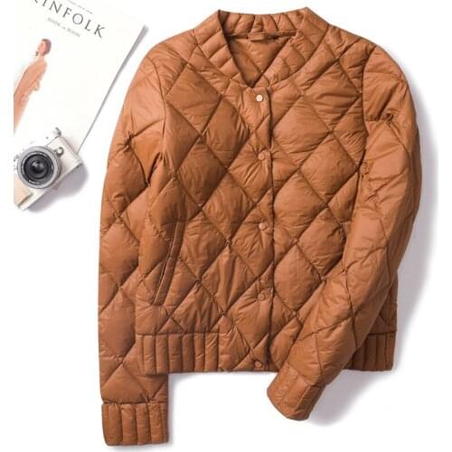 Plus Size 3XL Autumn Winter Women Ultra Light White Duck Down Jacket Female Single-Breasted Diamond Lattice Down Coat Short Tops