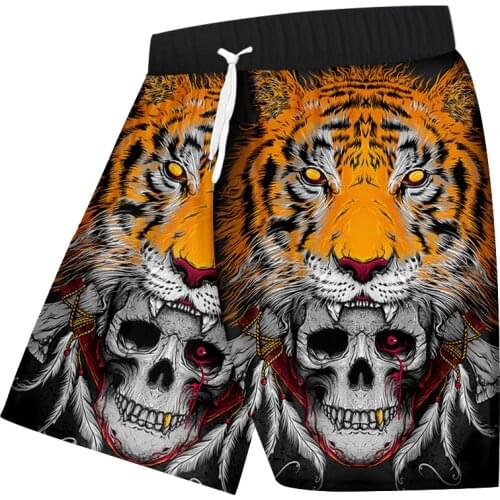 UJWI New Mens Black Skull Shorts Fashionable Interesting 3D Full-body Print Summer Shorts Tiger Streetwear Dropship Purchasing