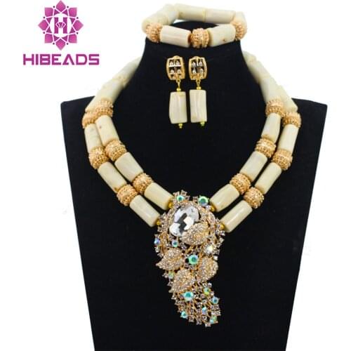 White Coral Beads Wedding Jewelry Set New Top Design 2 Rows Nigerian African Costume Jewelry Set Wholesale Free ShippingABH001