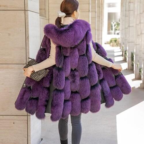 Gorgeous Genuine Fox Fur Coat Thick Warm Natural Fur Gilet Hooded Coats Women Hot New Winter High Quality Fur Jacket