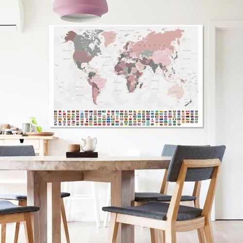 7.5 Feet The World Political Map with National Flags Vintage Poster Vinyl Canvas Painting Home Decor Children School Supplies