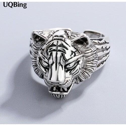 Vintage Personality Unique 925 Sterling Silver Tiger Head Rings Animal Amulet Jewelry