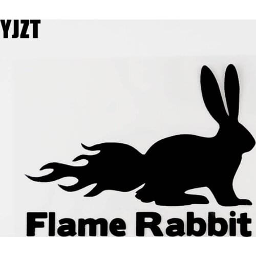YJZT 14CM×10.3CM Flame Rabbit Vinyl Animal Motorcycle Car Sticker Decal Black/Silver 8C-0334