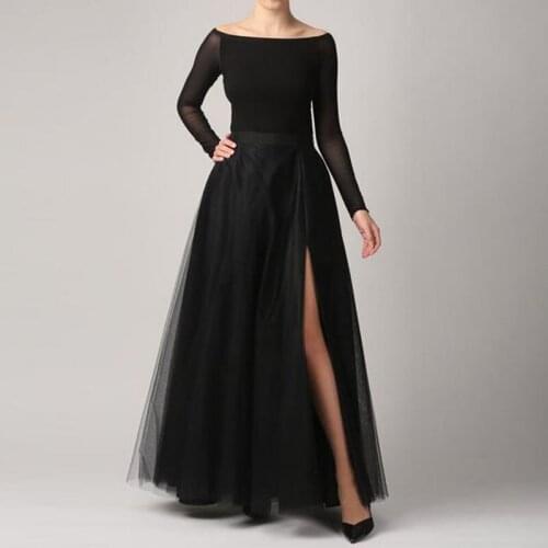 England Style Tulle Skirt For Women Vestidos Side Slit Ball Gown Black Blue Long Brand Skirts Customized Female Formal Occasion