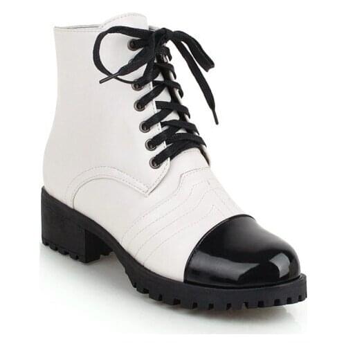 Big Size 9 10 11 12 boots women shoes ankle boots for women ladies boots Patchwork lacing with contrasting colors