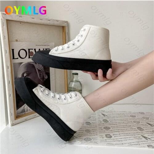 High-top canvas shoes womens 2021 spring and autumn new fashion thick-soled student casual shoes breathable net red sneakers