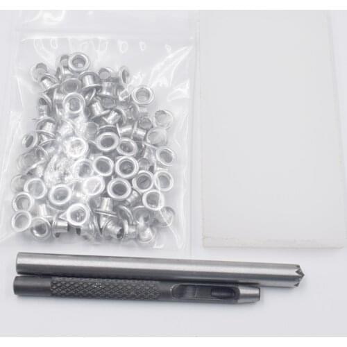 100 sets metal Crack eyelets aluminum wih tool puncher and hammer sthick 4mm hollow rivets bulk clothing DIY sewing accessories