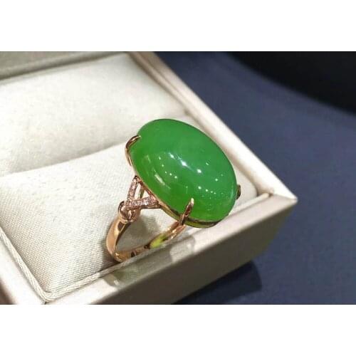 18K rose gold with diamond inlaid top old pit apple green Hetian jasper ring h54