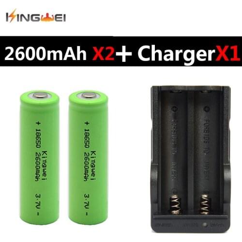 2Pcs Original KingWei Light Green 2600mAh 18650 Batteries With Double 18650 3.7v Battery Charger