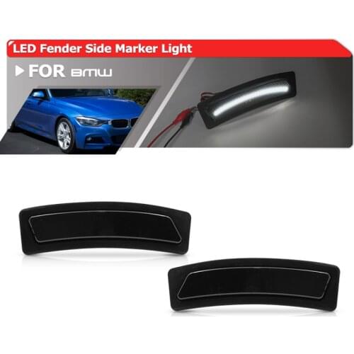 2PCs Smoked White Front Bumper Led Fender Side Marker Lights For BMW 3-Series F30 F31 LCI Without M Bumper 4-Series F32 F33 F36