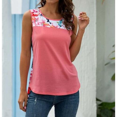 2021 Summer Women Tops Printed Floral Sleeveless T-Shirt Casual Loose Fashion O-neck Ladies Top Tee Shirt Femme