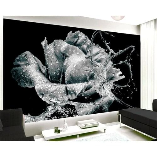 Beibehang Custom wallpaper water flower water drops butterfly black and white retro floral TV sofa background wall 3d wallpaper
