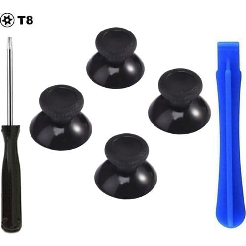 4pcs Replacemen Black Analogue Thumb Sticks Repair Tools T8 Handle Screwdriver for Xbox One/ PS4 Controllers