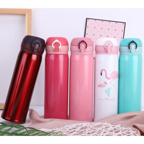 500ML Thermal Cup Travel Mug Portable Thermos Stainless Steel Double Wall Bounce Cover Tea Coffee Drink Bottle Vacuum Cups