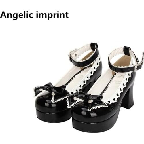 Angelic imprint woman mori girl lolita cosplay shoes lady high heels pumps women princess dress party shoes lacework bowtie 47