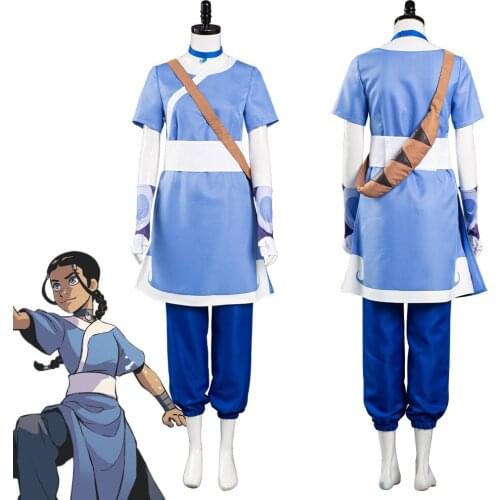 Anime Avatar the last Airbender Katara Cosplay Blue Robe Uniform Full Set Halloween Carnival Costume Christmas gift for boy suit