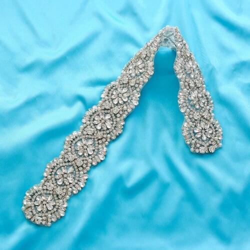 Applique Wedding Dresses Accessories Garment Wide Crystal Gold Silver Rhinestone Pearl Bridal Beaded Handmade Wholesale S144