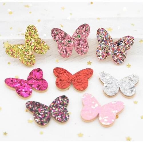 20Pcs 35*28mm Glitter Fabric Nonwoven Padded Patches Sequins Butterfly Appliques for Crafts DIY Hairpin Ornament Hat Decor G49
