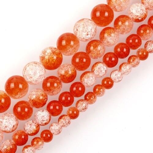 15"Strand Smooth Orange And White Round Cracked Crystal Stone Beads Loose Spacer Beads For Jewelry Making Bracelet Neck 6-12mm
