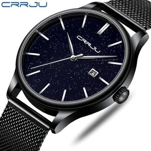 Relogio masculino CRRJU Luxury Men Watches Mens Fashion Stainless Steel Watches Casual Dress Waterproof Quartz Wristwatch